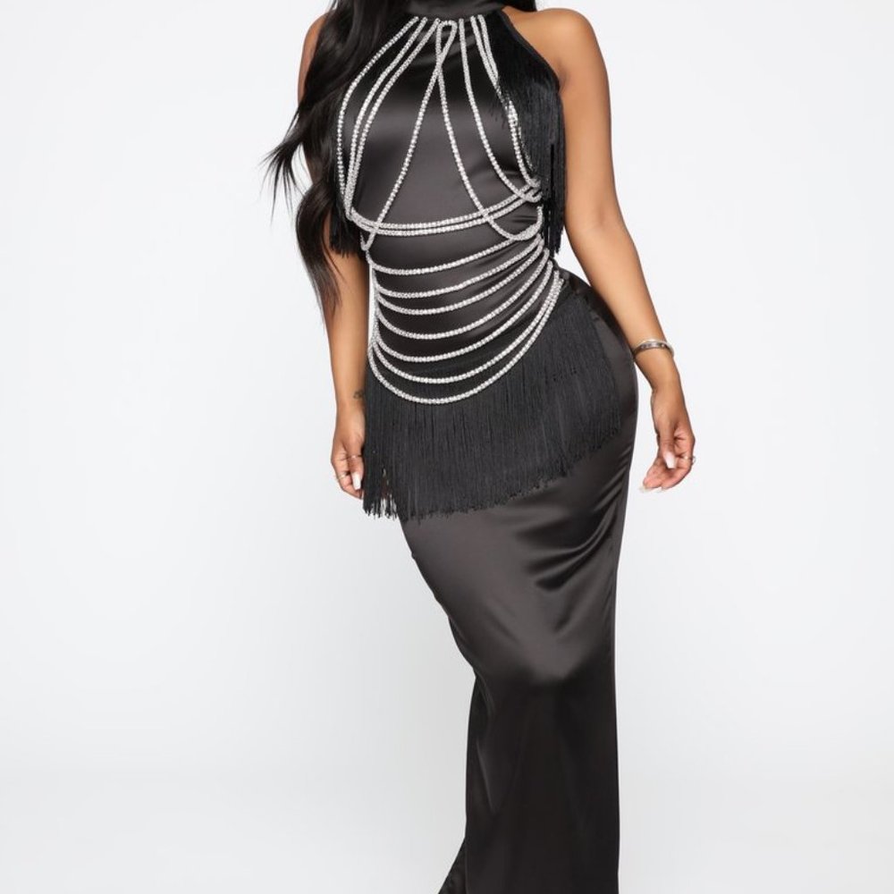 Black satin bling chain dress BRAND NEW Sz M